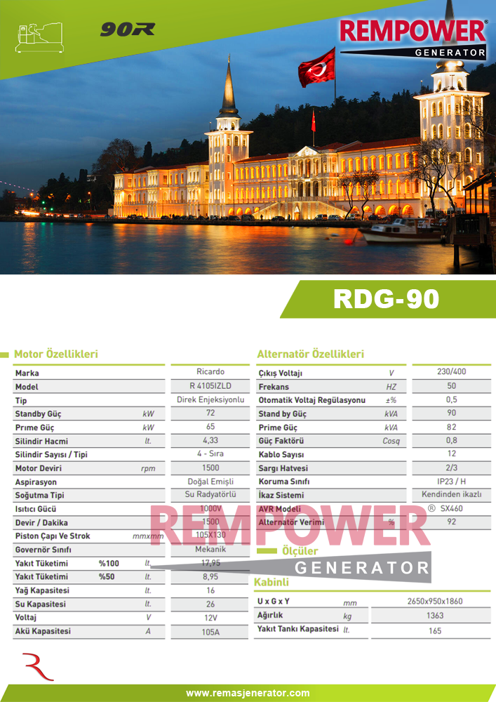 REMPOWER RDG 90 KVA OTOMATİK KABİNLİ DİZEL JENERATÖR