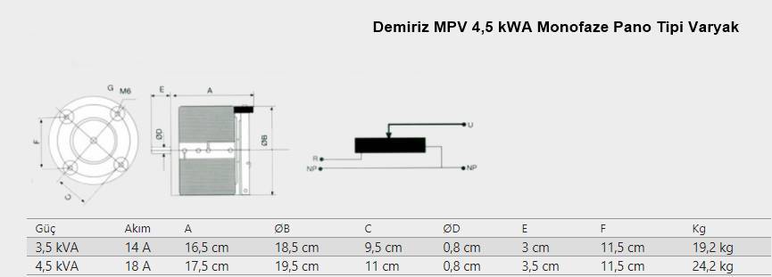 Demiriz MPV 4.5 kWA Monofaze Pano Tipi Varyak