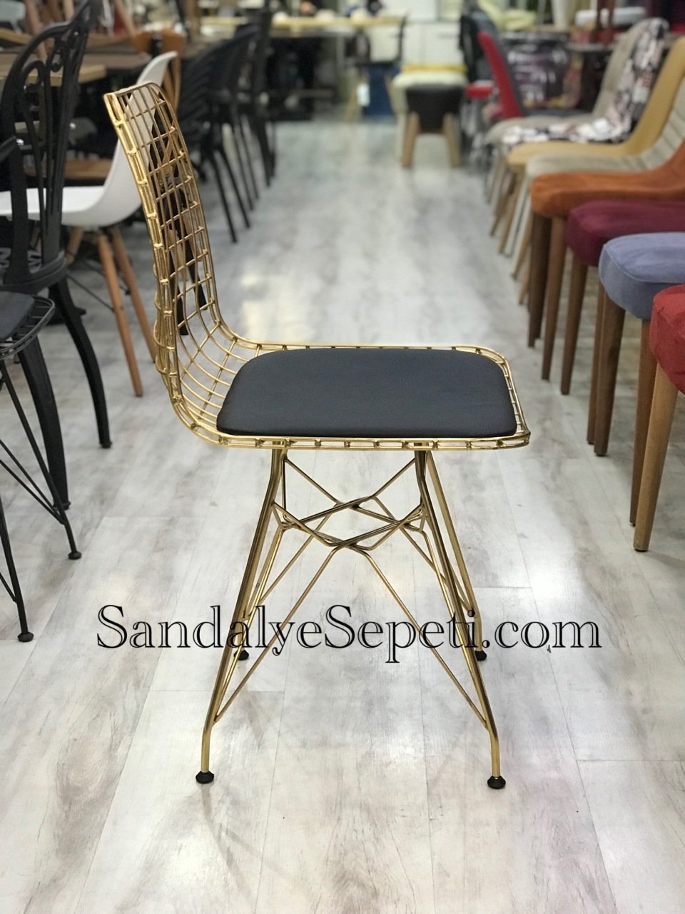 Gold Tel Sandalye Sandalye Sepeti Metal Sandalyeler Siyah Tel
