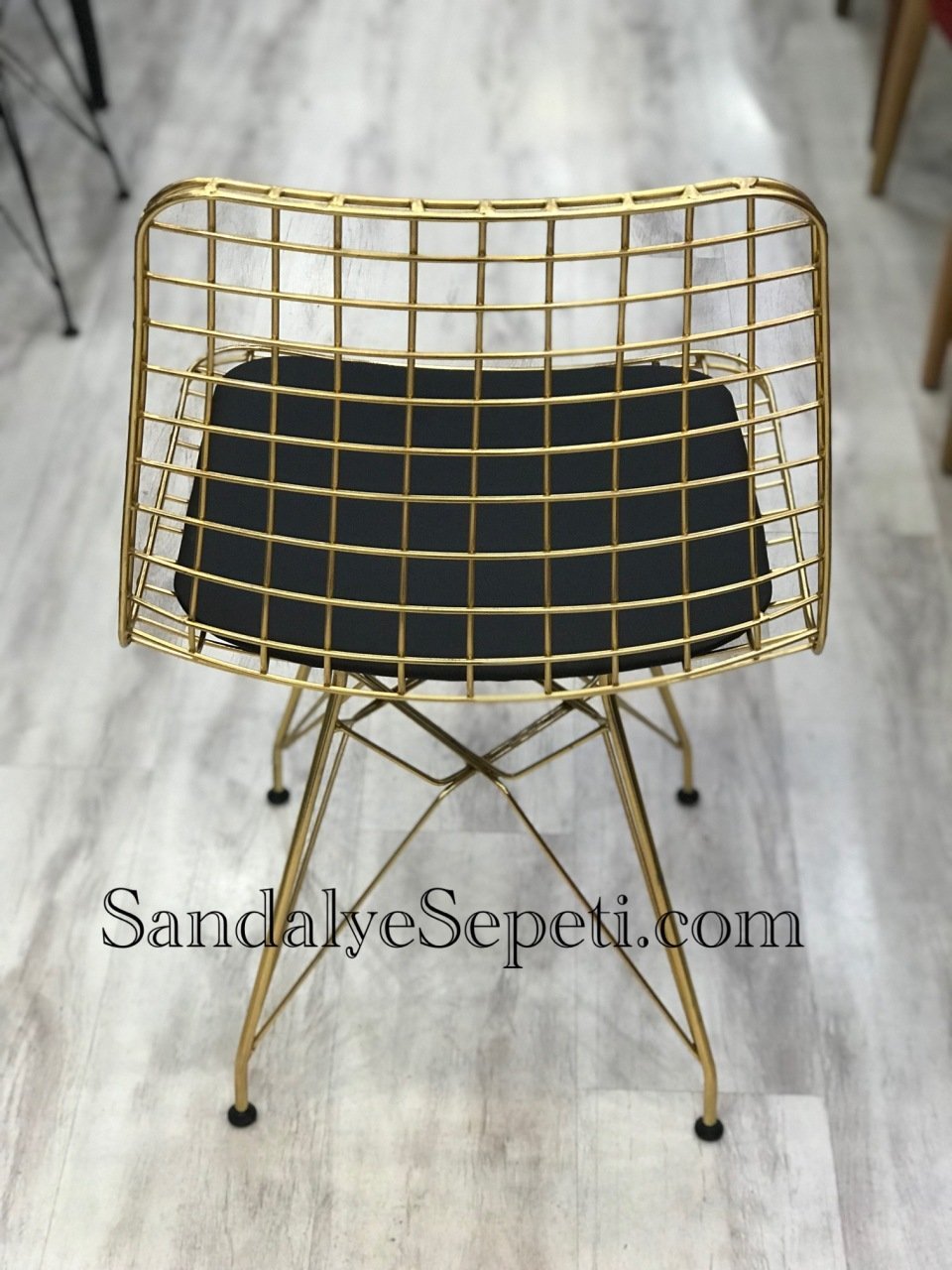 Gold Tel Sandalye Sandalye Sepeti Metal Sandalyeler Siyah Tel