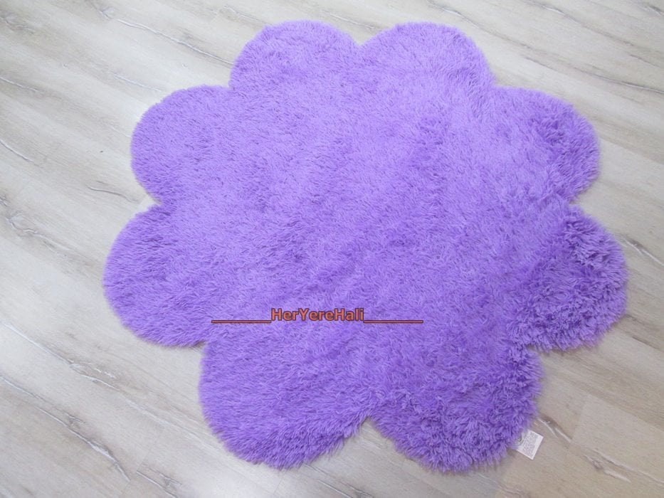 dogus tavsan tuyu lila140x140cm papatya seklinde hali