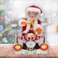 Bateri Çalan Müzikli Işıklı ve Hareketli Noel Baba - 21x17cm