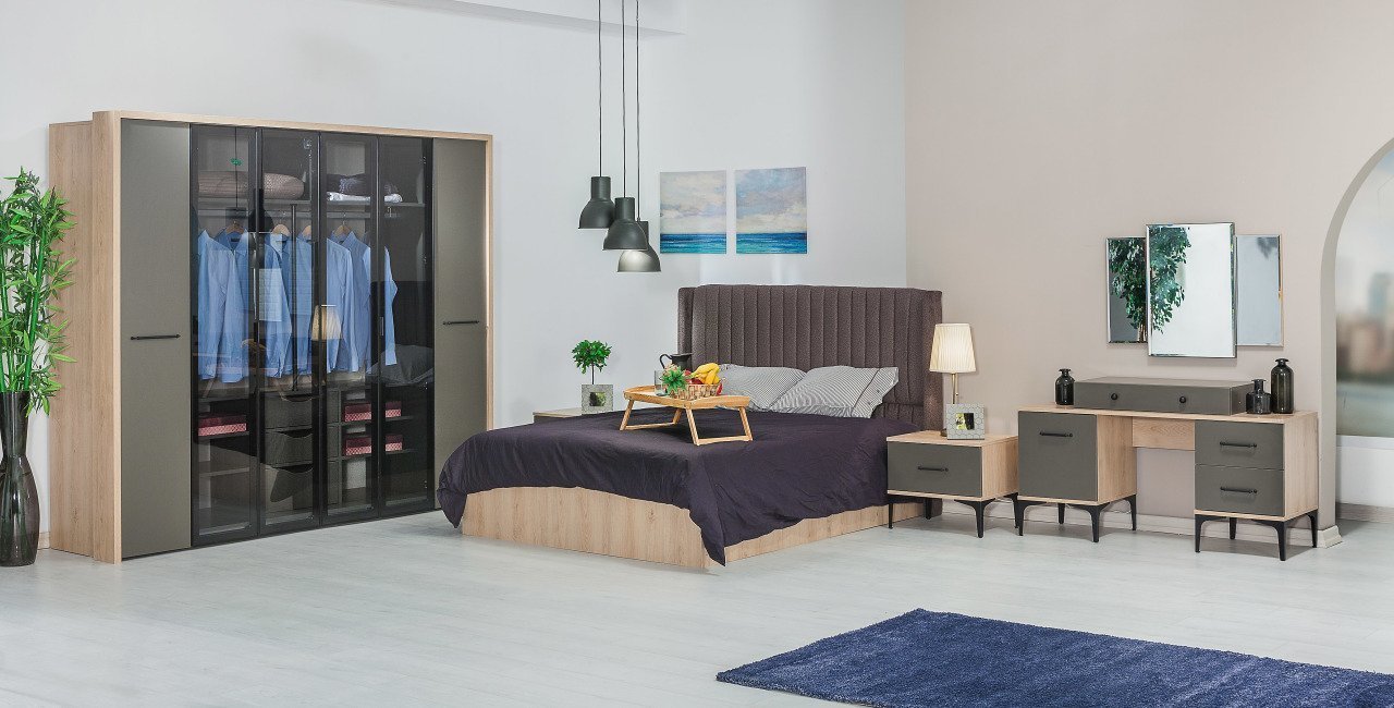 Milano Yatak Odası Takımı (Camlı) Mobetto Mobilya Yatak Odası Takımları