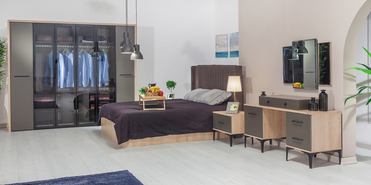 Milano Yatak Odası Takımı (Camlı) Mobetto Mobilya Yatak Odası Takımları