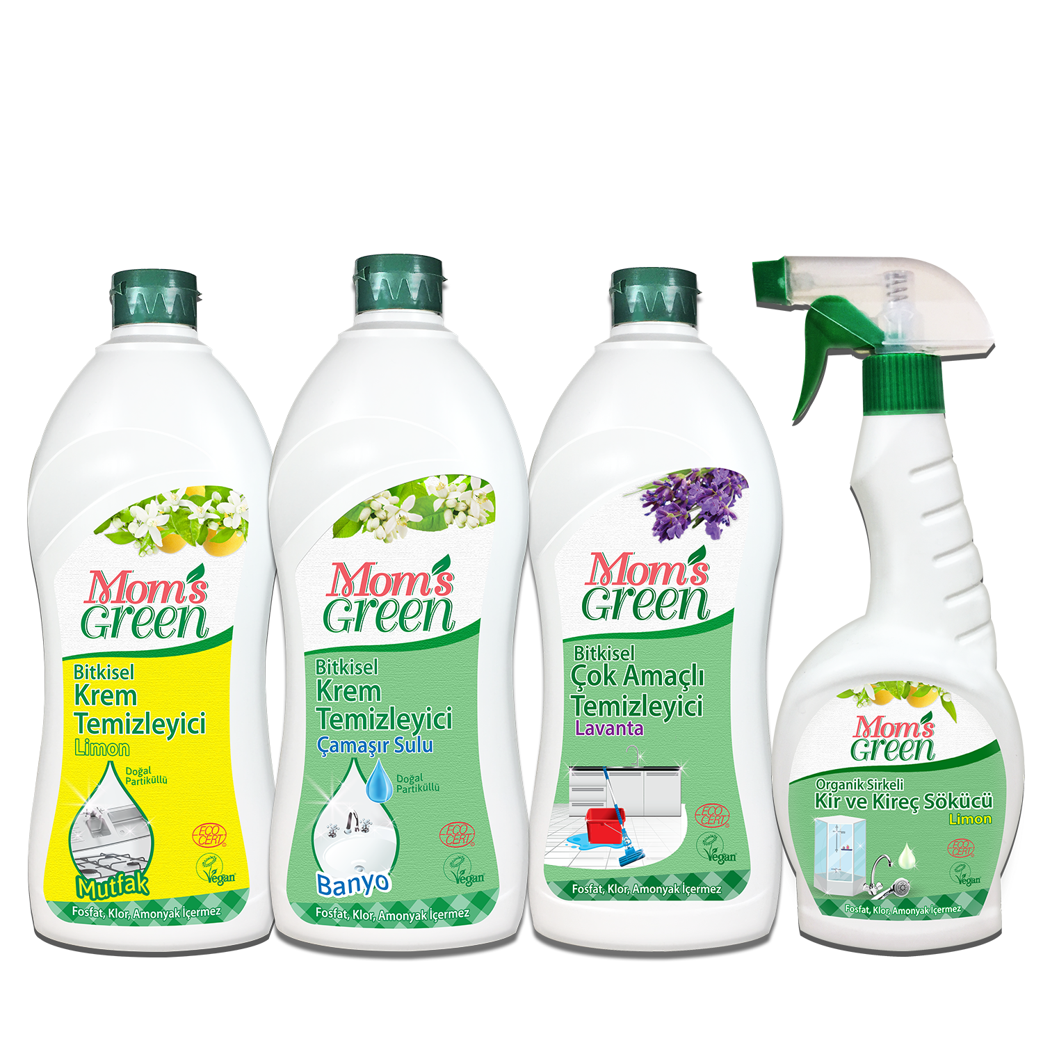 4 lu set bitkisel banyo ve mutfak krem temizleyiciler cok amacli temizleyici lavanta kir ve kirec