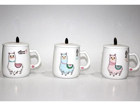 Lama Desenli Seramik Kapakli Kasikli Kupa Bardak Toptan Kupa Bardak Modelleri
