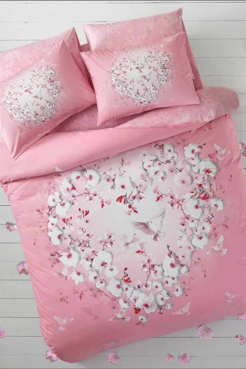 Tac Sevgililer Gunu Glow Cift Kisilik Nevresim Takimi Orkide Pembe
