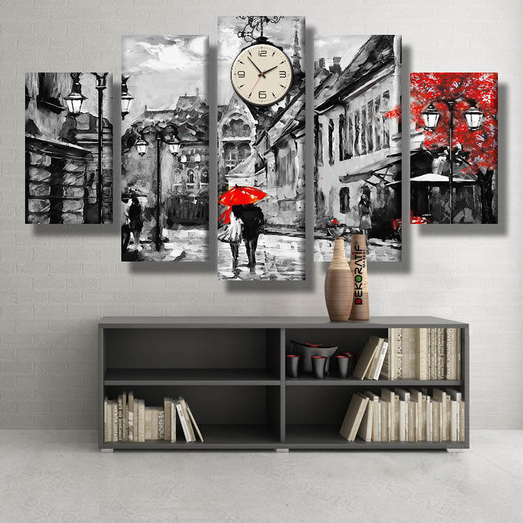 dekoratif modern kanvas tablo saat modelleri