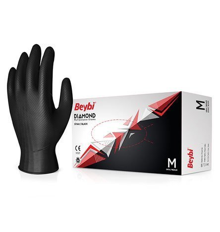 beybi diamond nitril eldiveni pudrasiz siyah xlarge 50 adet kutu