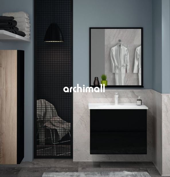 Lucca 80 Cm Banyo Dolabi Siyah Cam