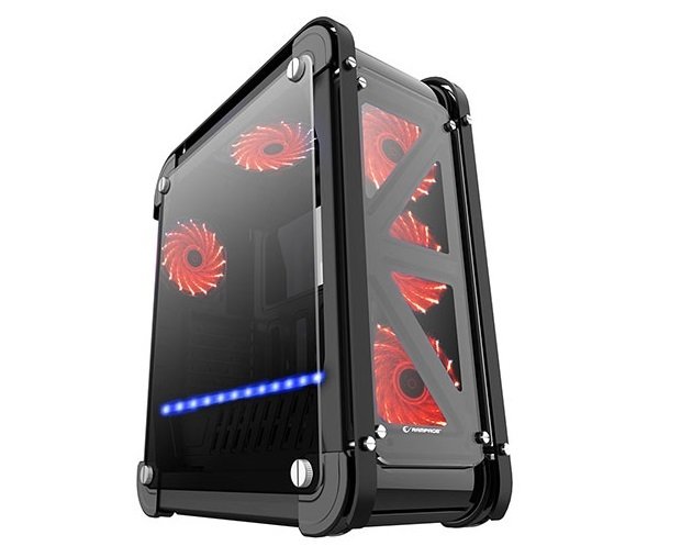 rampage castle rgb oyuncu kasasi siyah celik kasa tempered cam gaming