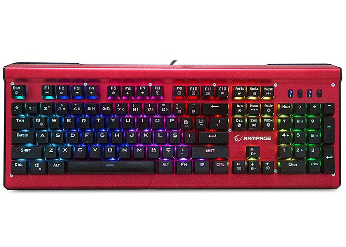 Rampage Kb R19 Manly Kirmizi Full Rgb Isikli Metal Kasa Profesyonel Mavi Switch Mekanik Gaming Klavye