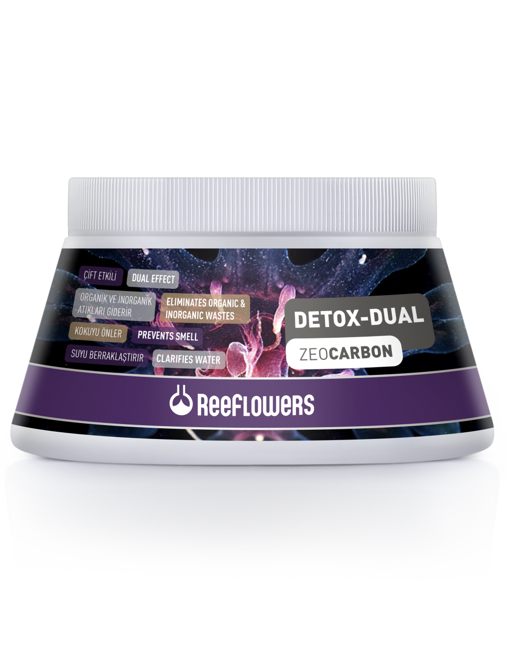 reeflowers detox dual zeo carbon 500 ml aktif karbon ve zeolit karisimi