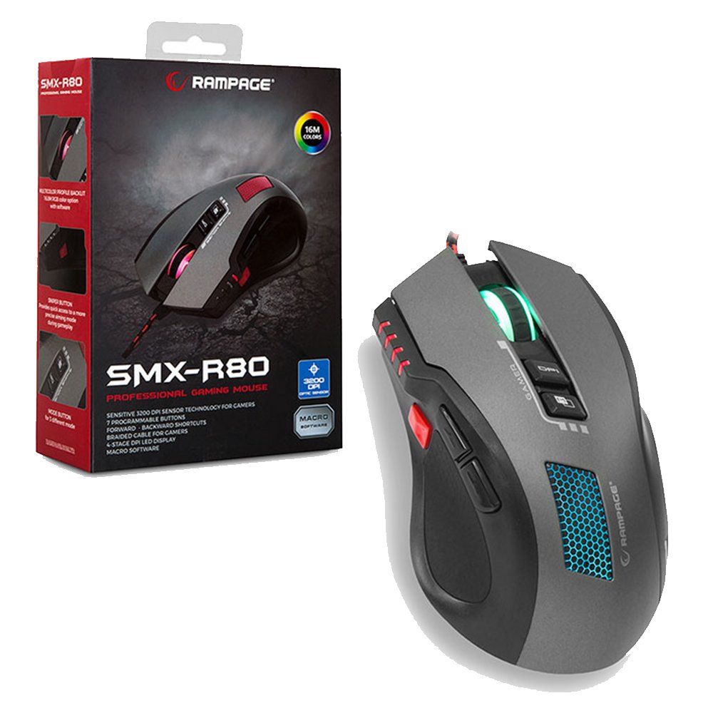 Rampage SMXR80 Usb Gri/Siyah 3200dpi RGB Makrolu Gaming Mouse Fiyatı