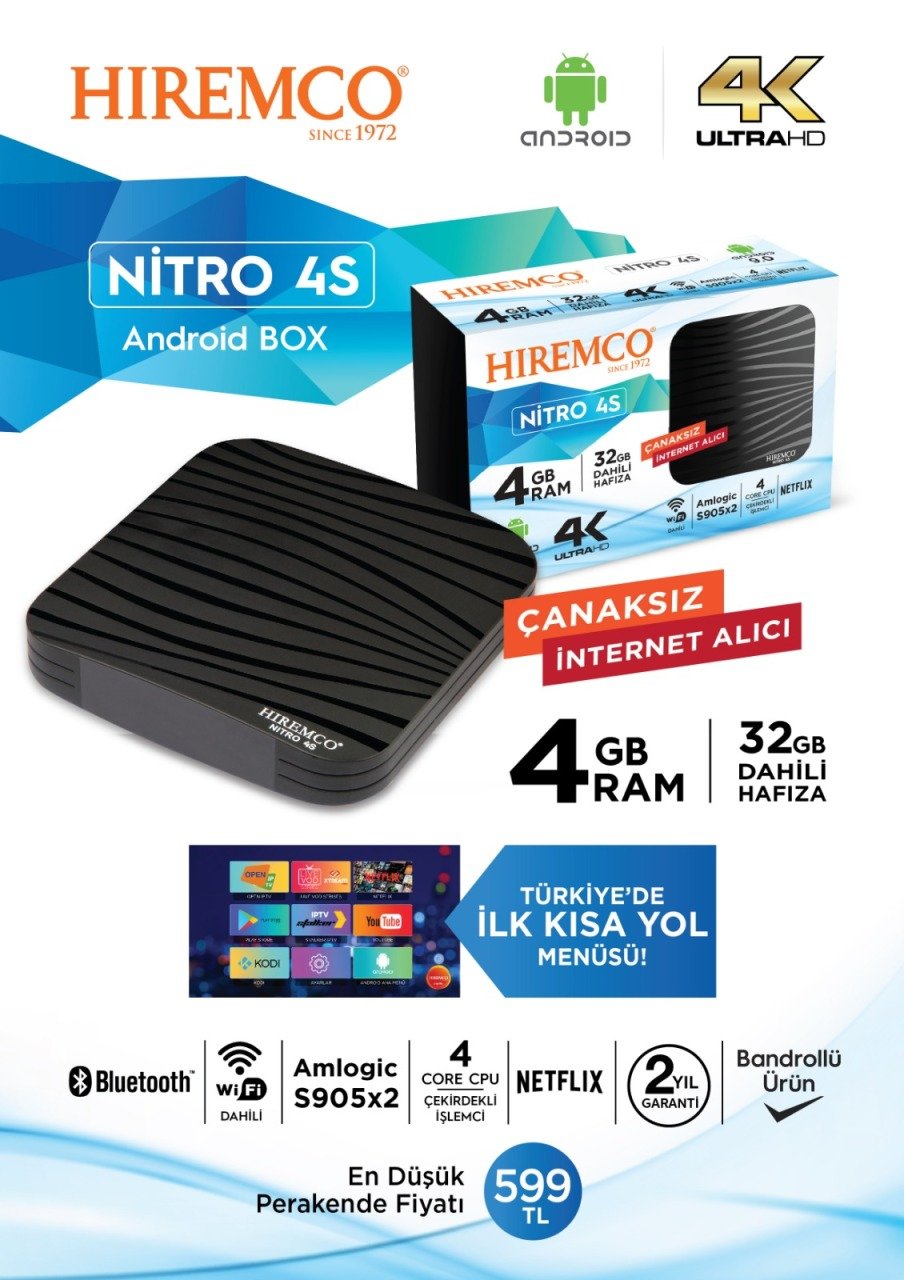 Hiremco Nitro 4S 4K 9.0 Android Box 4GB DDR3 Ram Wifi Netflix
