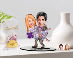 Kişiye Özel Sevgililer Karikatürlü 3D Ahşap Biblo ve Çikolatalı Kalp Bonbon Draje Hediye Seti-56