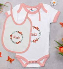 BK Kids Kişiye Özel Harfli İsimli Pembe Bebek Body Zıbın ve Mama Önlüğü Hediye Seti-4