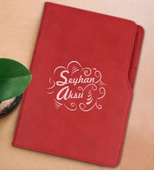 BK Gift Kişiye Özel İsimli Kırmızı Termo Deri Not Defteri 15x21cm-6