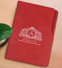BK Gift Kişiye Özel İsimli Kırmızı Termo Deri Not Defteri 15x21cm-13