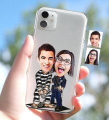 Kişiye Özel Sevgililer Karikatürlü iPhone 11 İnce Şeffaf Silikon Telefon Kapağı-7