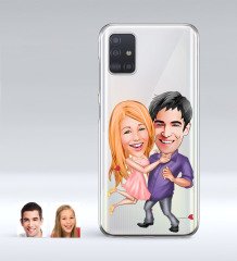 Kişiye Özel Sevgililer Karikatürlü Samsung Galaxy A51 İnce Şeffaf Silikon Telefon Kapağı-3