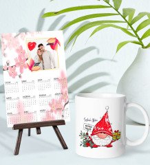 BK Gift Kişiye Özel Yılbaşı Tasarımlı Kupa Bardak ve 13x18cm Fotoğraf Kartlı Şövaleli 2023 Takvim Hediye Seti-23