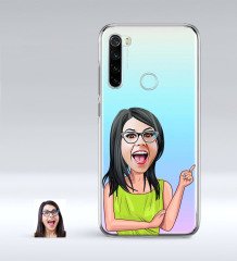 Kişiye Özel Bayan Karikatürlü Xiaomi Redmi Note 8 İnce Şeffaf Silikon Telefon Kapağı-19