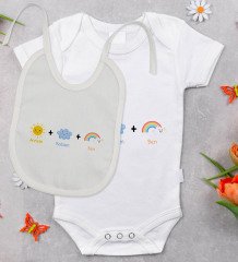 BK Kids Annem Babam Ben Tasarımlı Bebek Body Zıbın ve Mama Önlüğü Hediye Seti - Model 1