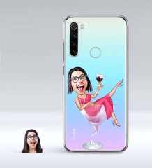 Kişiye Özel Bayan Karikatürlü Xiaomi Redmi Note 8 İnce Şeffaf Silikon Telefon Kapağı-22