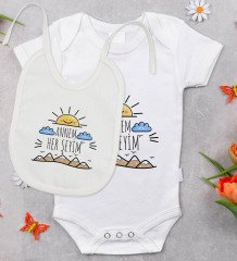 BK Kids Annem Her Şeyim Tasarımlı Bebek Body Zıbın ve Mama Önlüğü Hediye Seti - Model 1