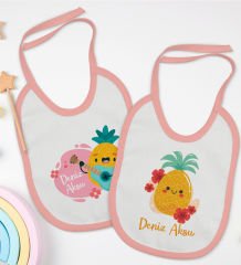 BK Kids Kişiye Özel Sevimli Ananas Tasarımlı 2âli Pembe Mama Önlüğü-1