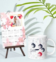 BK Gift Kişiye Özel Yılbaşı Tasarımlı Kupa Bardak ve 13x18cm Fotoğraf Kartlı Şövaleli 2023 Takvim Hediye Seti-49