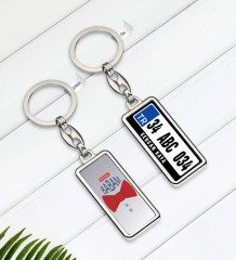 Kişiye Özel Plakalı Yakışıklı Baban Çift Taraflı Metal Krom Anahtarlık-6