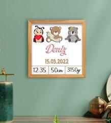BK Gift Kabartma Figürlü Yeni Doğan Kız Bebek Doğum Panosu Ahşap Tablo