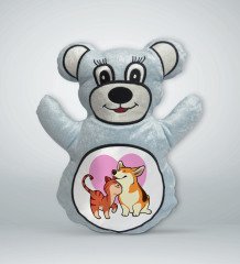 BK Gift Kedi ve Köpek Tasarımlı Mavi Ayıcık Yastık-1