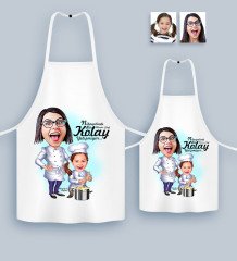 Kişiye Özel İkili Anne Kız Master Chef Karikatürlü Mutfak Önlüğü Seti