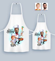 Kişiye Özel İkili Baba Oğul Master Chef Karikatürlü Mutfak Önlüğü Seti