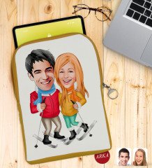 Kişiye Özel Sevgililer Karikatürlü Taşınabilir Koruyucu Tablet Kılıfı & Organizer Çanta - Sarı-107