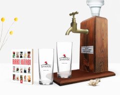 Kişiye Özel Renkli Baskılı Samsun Tasarımlı Turistik İkili Rakı Bardağı Ahşap Rakı Standı ve Cep Kitabı Hediye Seti-1