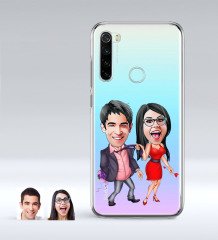 Kişiye Özel Sevgililer Karikatürlü Xiaomi Redmi Note 8 İnce Şeffaf Silikon Telefon Kapağı-4