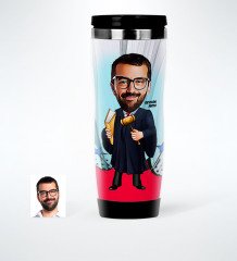 Kişiye Özel Bay Hakim Karikatürlü Çelik Termos Bardak - 1