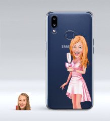Kişiye Özel Bayan Karikatürlü Samsung Galaxy A10s İnce Şeffaf Silikon Telefon Kapağı-41