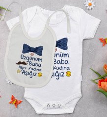 BK Kids Aynı Kadına Aşığız Tasarımlı Bebek Body Zıbın ve Mama Önlüğü Hediye Seti - Model 1