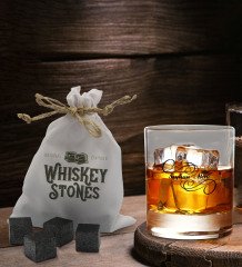 BK Gift Kişiye Özel İsimli Viski Bardağı ve 6'lı Doğal Granit Viski Soğutma Taşı Seti - Model 3