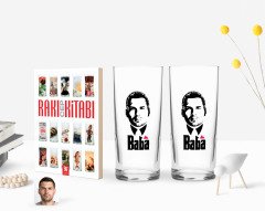 Kişiye Özel Renkli Baskılı Godfather Baba Tasarımlı İkili Rakı Bardağı ve Rakı Cep Kitabı Hediye Seti-13