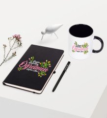 Kişiye Özel Bugün Günlerden Öğretmen Temalı Siyah Defter Kalem Kupa Seti - 1