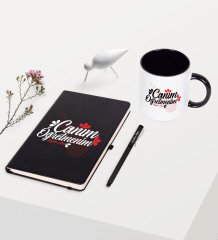 Kişiye Özel Canım Öğretmenim Temalı Siyah Defter Kalem Kupa Seti - 3