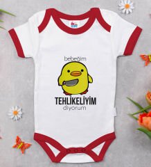 BK Kids Tehlikeliyim Diyorum Tasarımlı Kırmızı Bebek Body Zıbın-1