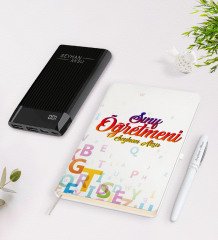 Kişiye Özel Sınıf Öğretmeni Beyaz Defter Kalem 10.000 Mah Powerbank Hediye Seti-13
