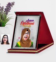 Kişiye Özel Tesettürlü Bayan Öğretmen Karikatürlü Kırmızı Plaket - 3